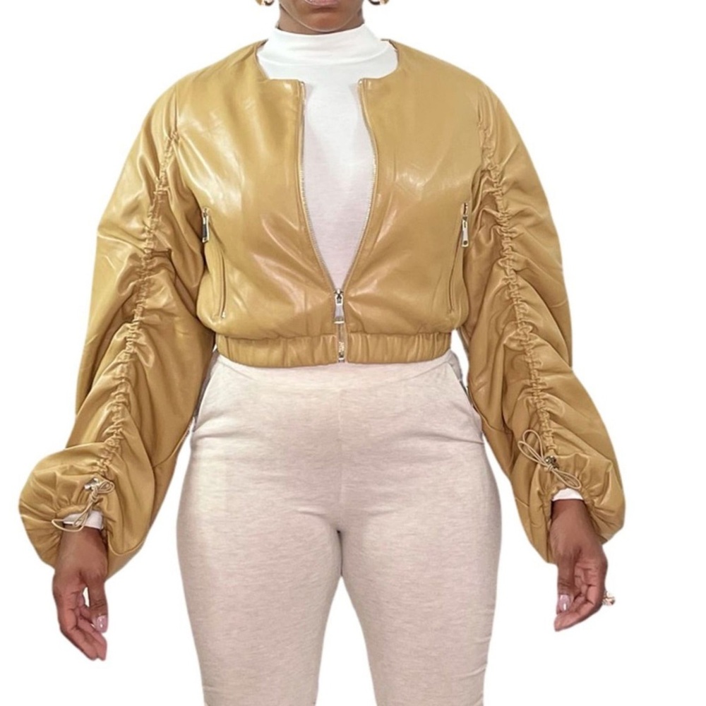 NWT Azalea Wang Faux Leather Ruched Bomber Jacket